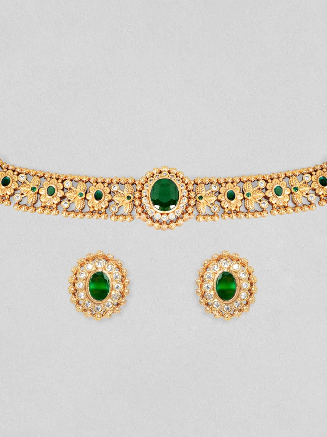 Rubans 24K Gold-Plated Emerald -Studded Jewellery Set