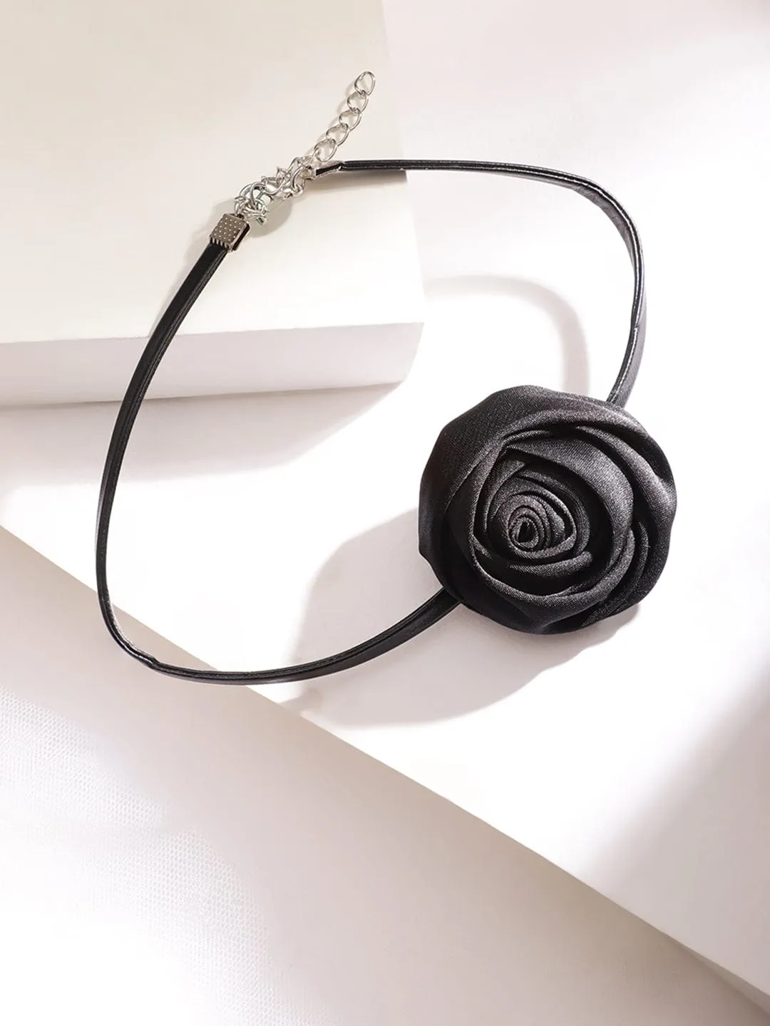 Rubans Voguish Women's Black Colored Rose Pendant Choker