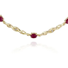 Rubin & Diamant Oval Armband in 9ct Gelb Gold