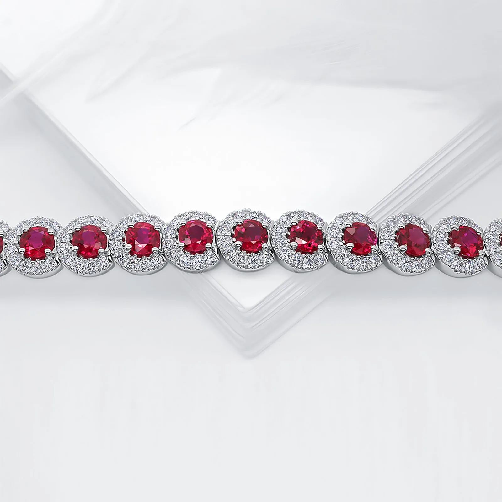 Ruby & Diamond Overlaping Halo Bracelet