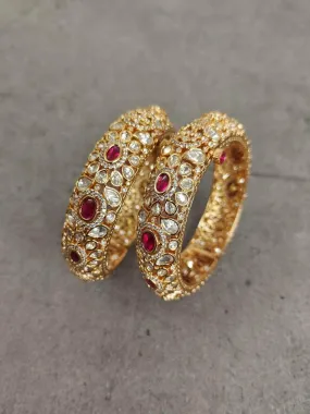 Ruby Colored Kundan Bangles