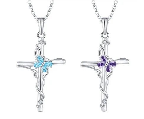 S925 Sterling Silver Zircon Cross Necklace