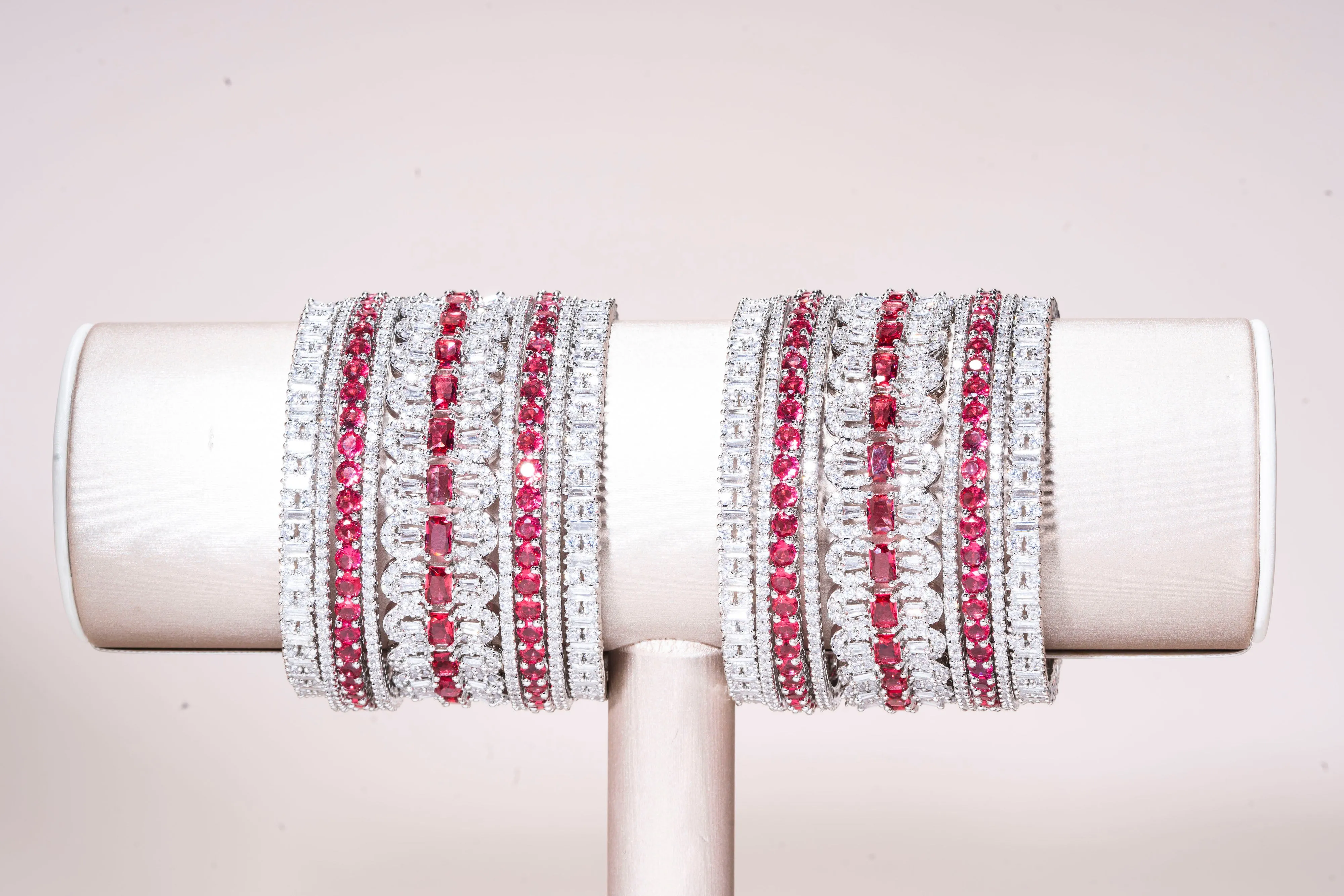 Safa Ruby White Gold Luxury Bridal Bangle Set By Jaipur Rose