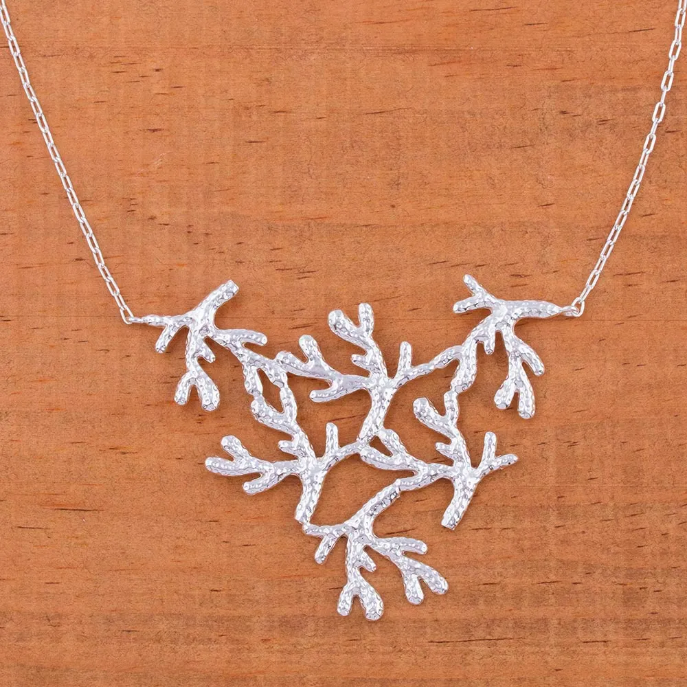 Shining Coral Sterling Silver Coral Pendant Necklace from Mexico