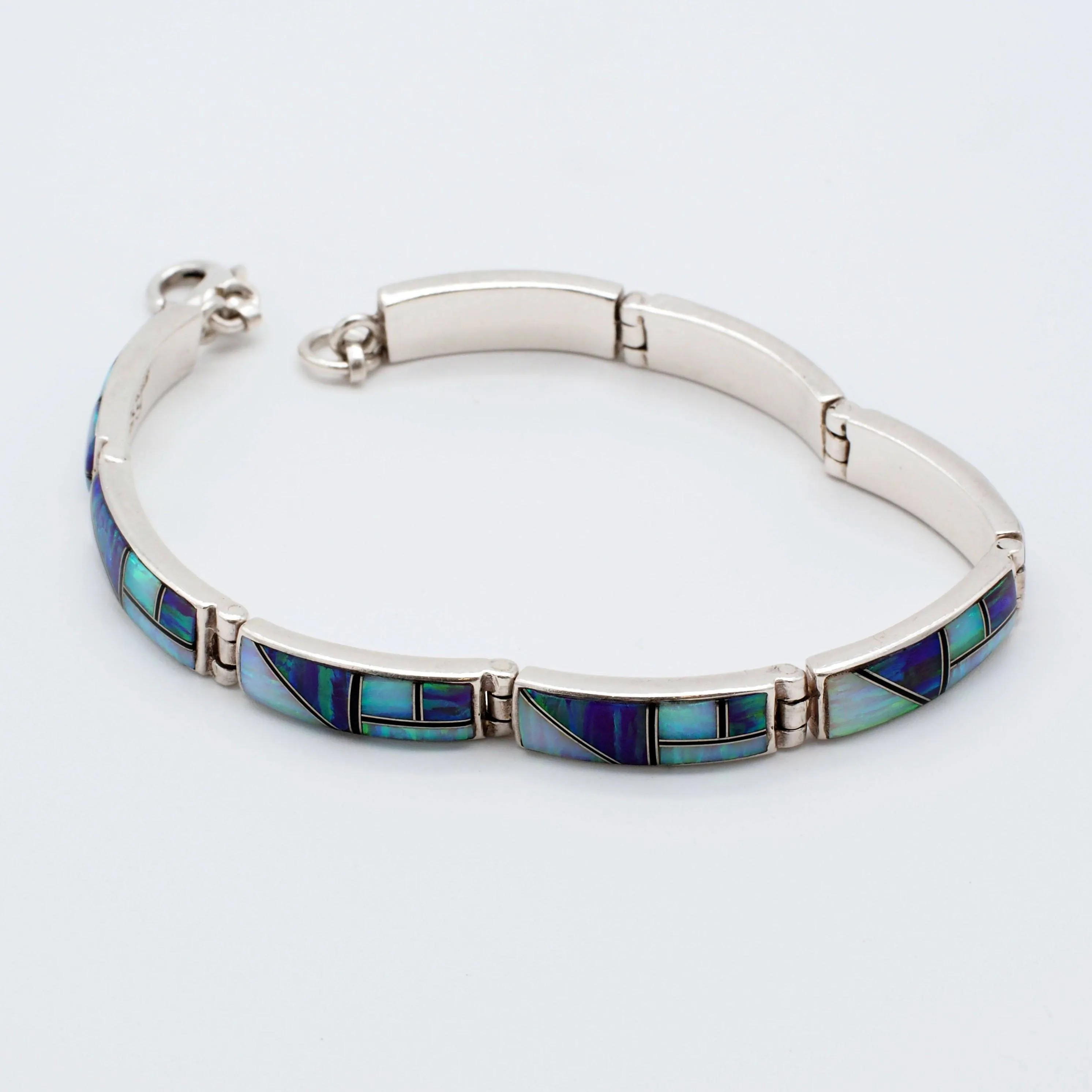 Signed Sterling Silver Mosaic Opal Inlay Bracelet