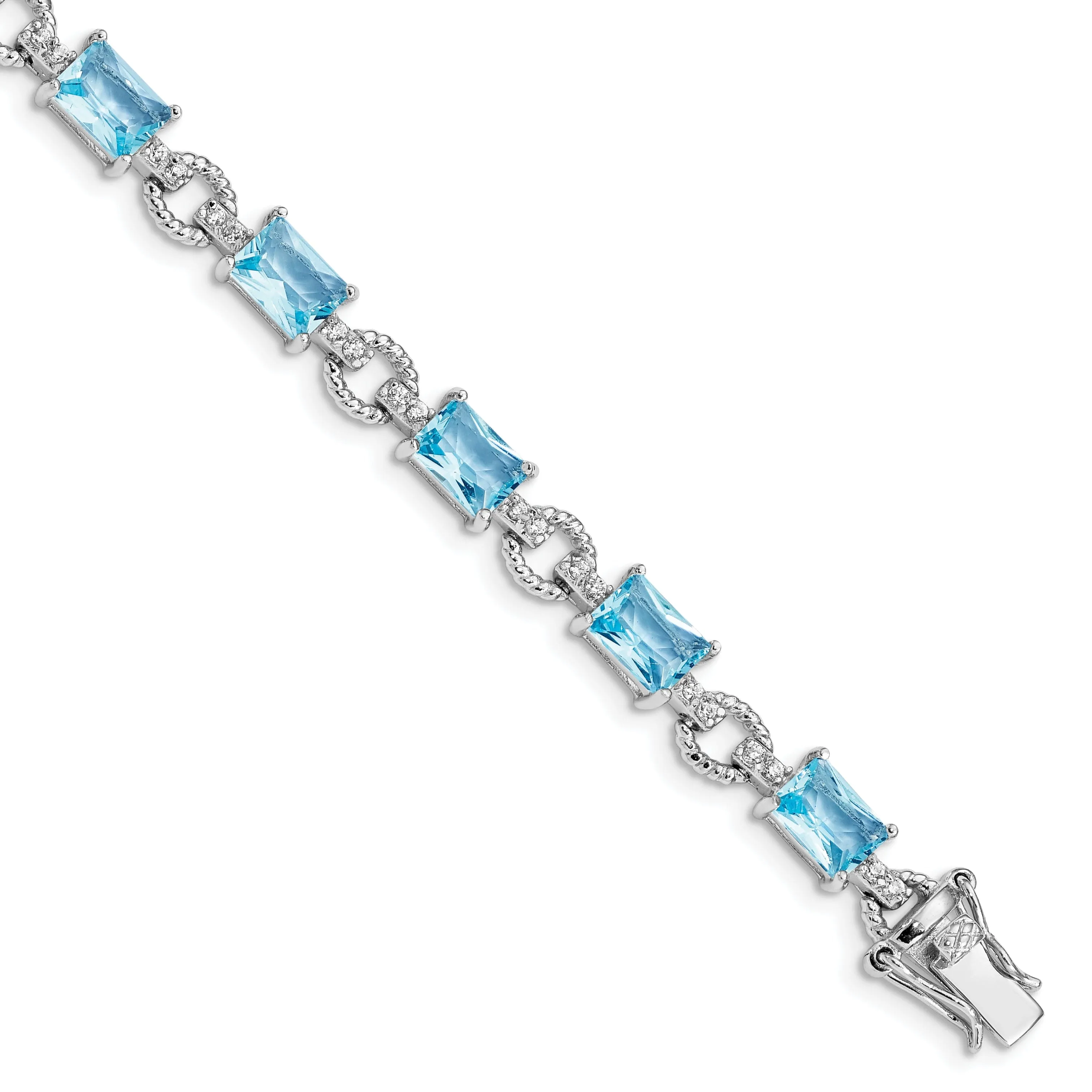 Silver 11 Stones Blue and Clear C.Z Bracelet