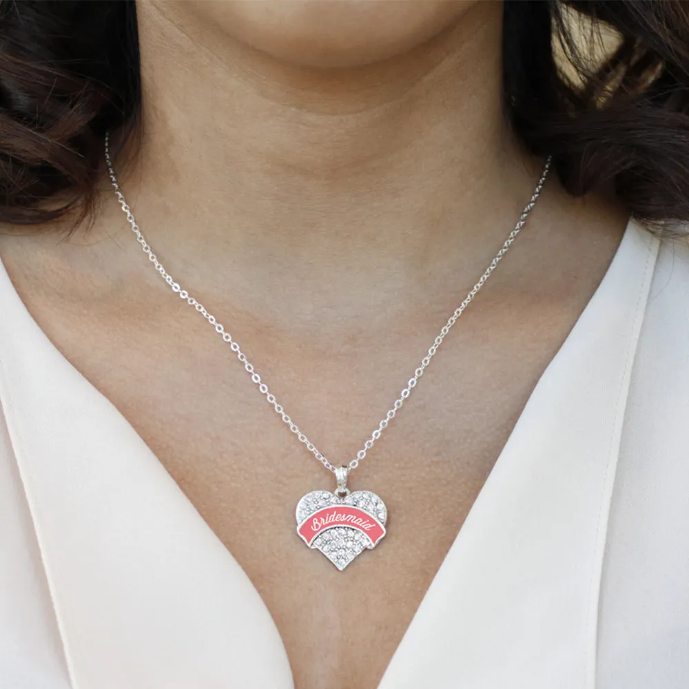 Silver Coral Bridesmaid Pave Heart Charm Classic Necklace