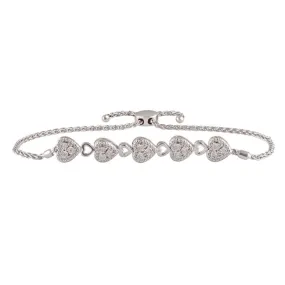 Silver Heart Bracelet with 15 Diamonds