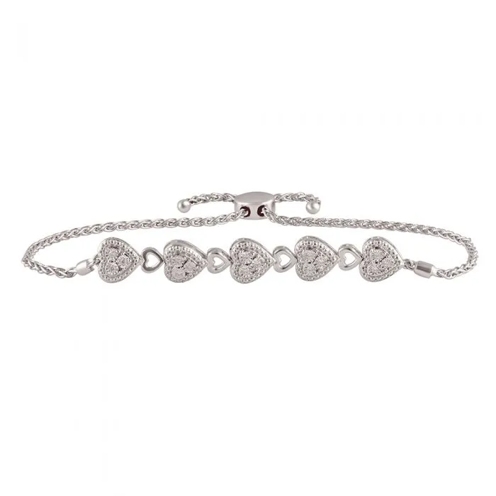 Silver Heart Bracelet with 15 Diamonds