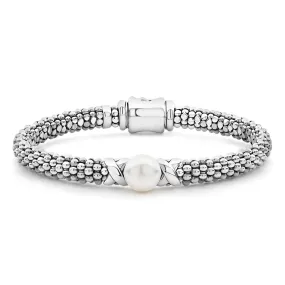 Silver X Pearl Caviar Bracelet