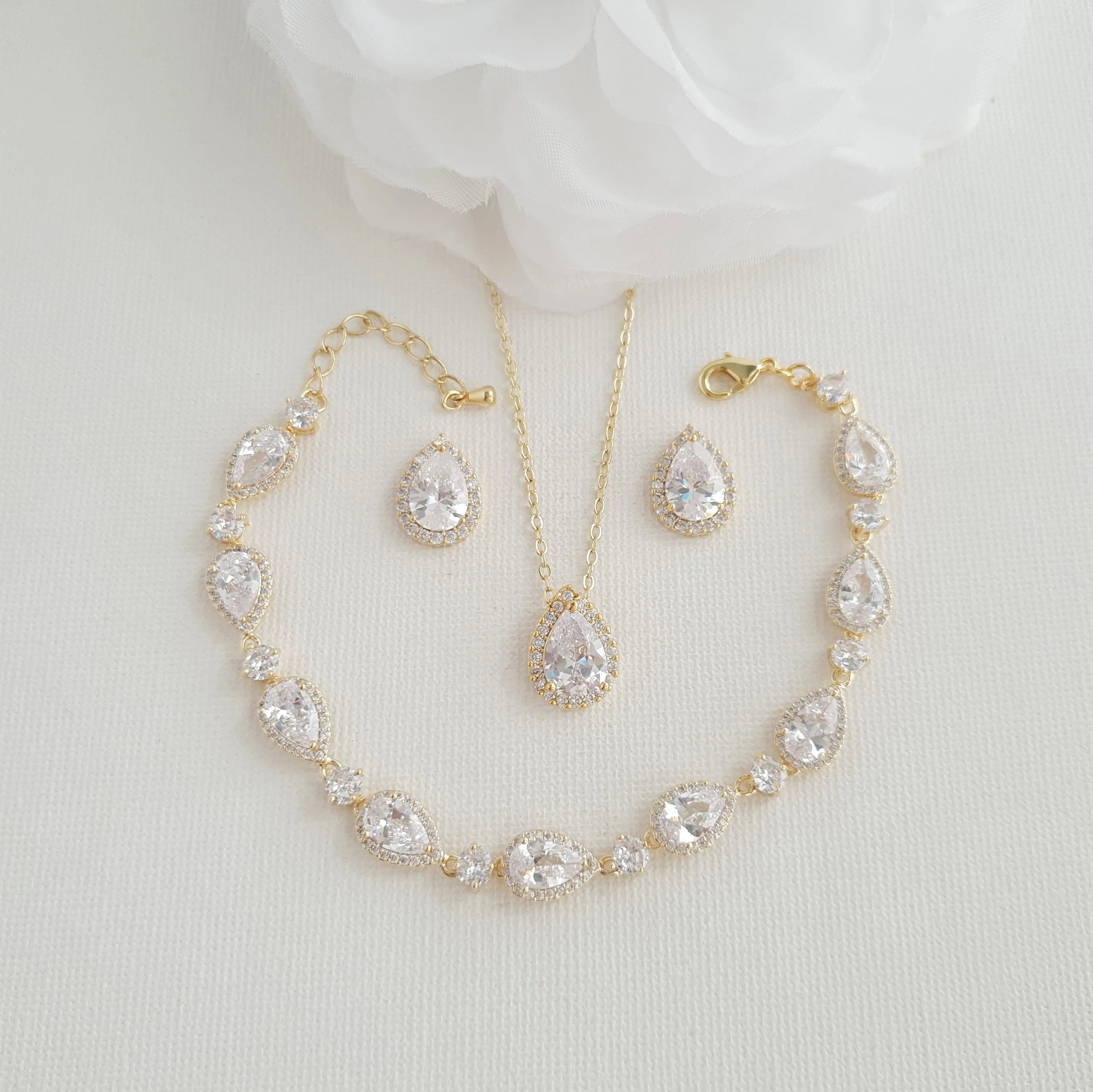 Simple Bridal Jewelry Set with Stud Earrings Necklace Bracelet-Emma