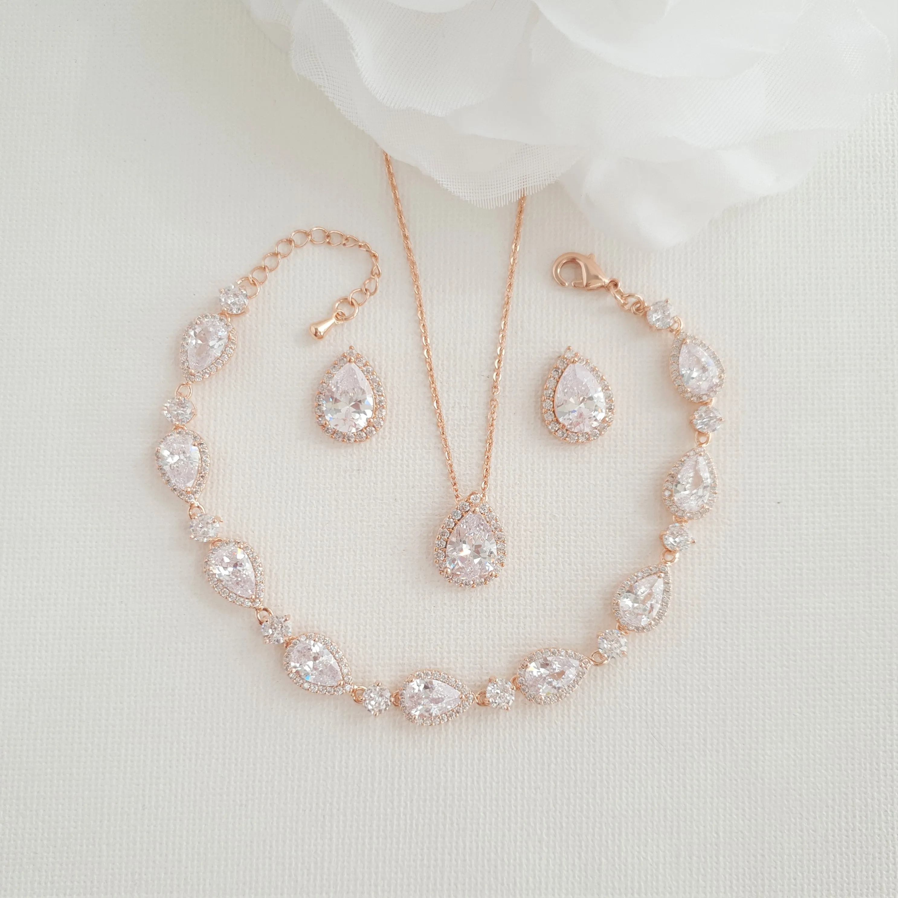 Simple Bridal Jewelry Set with Stud Earrings Necklace Bracelet-Emma