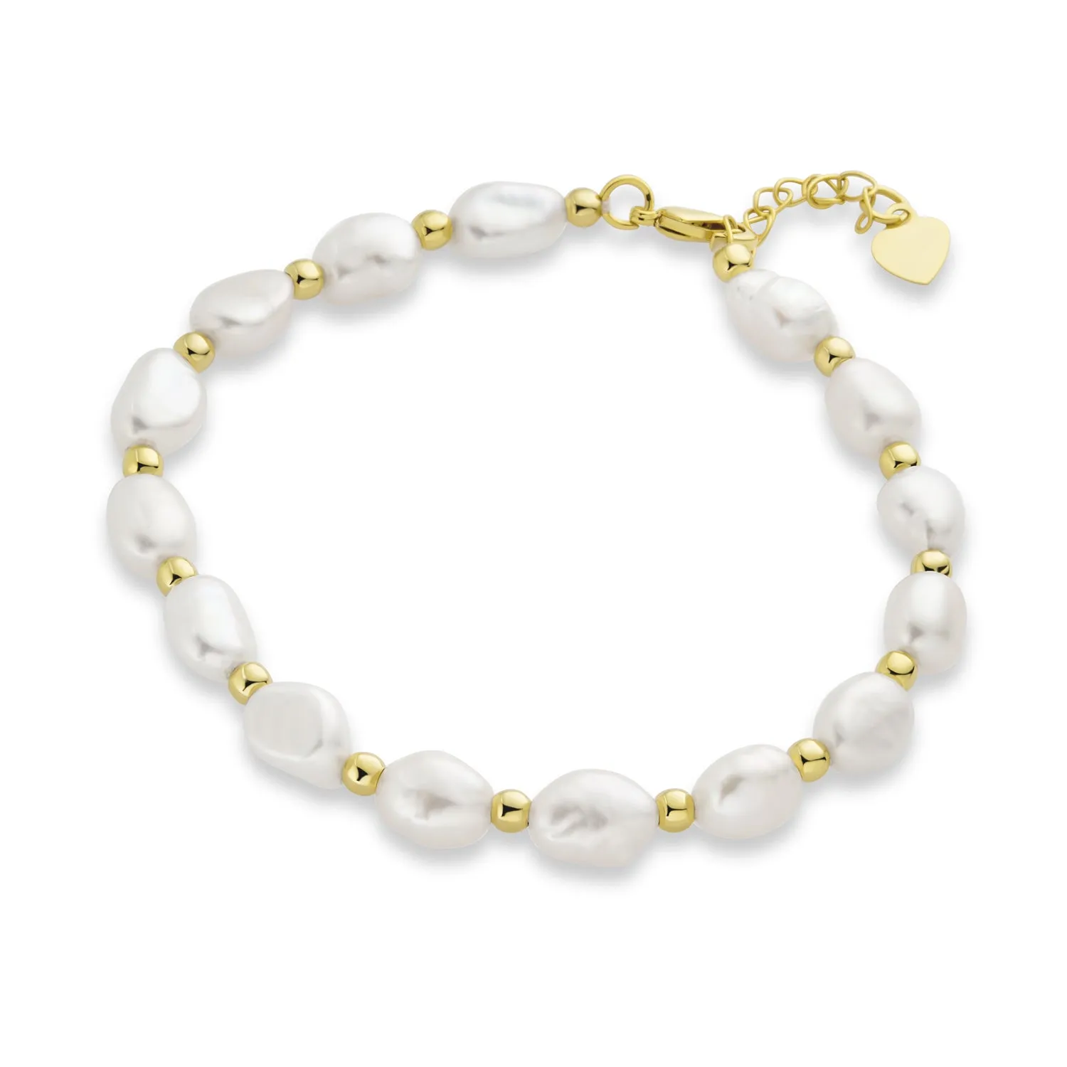 Simple Bridal White Freshwater Pearl Strand Bracelet 18K Gold Plated 6.5-8.5 Inch