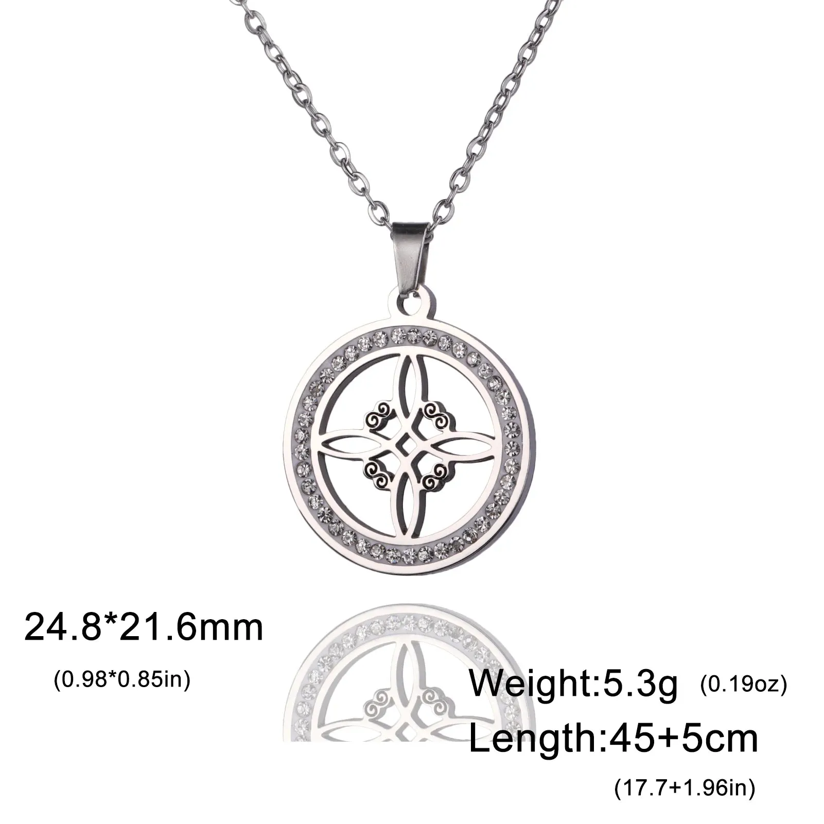 Skyrim Witchcraft Witch Knot Necklace Stainless Steel Clear Zircon Round Pendant Necklaces Amulet Wicca Jewelry Birthday Gift