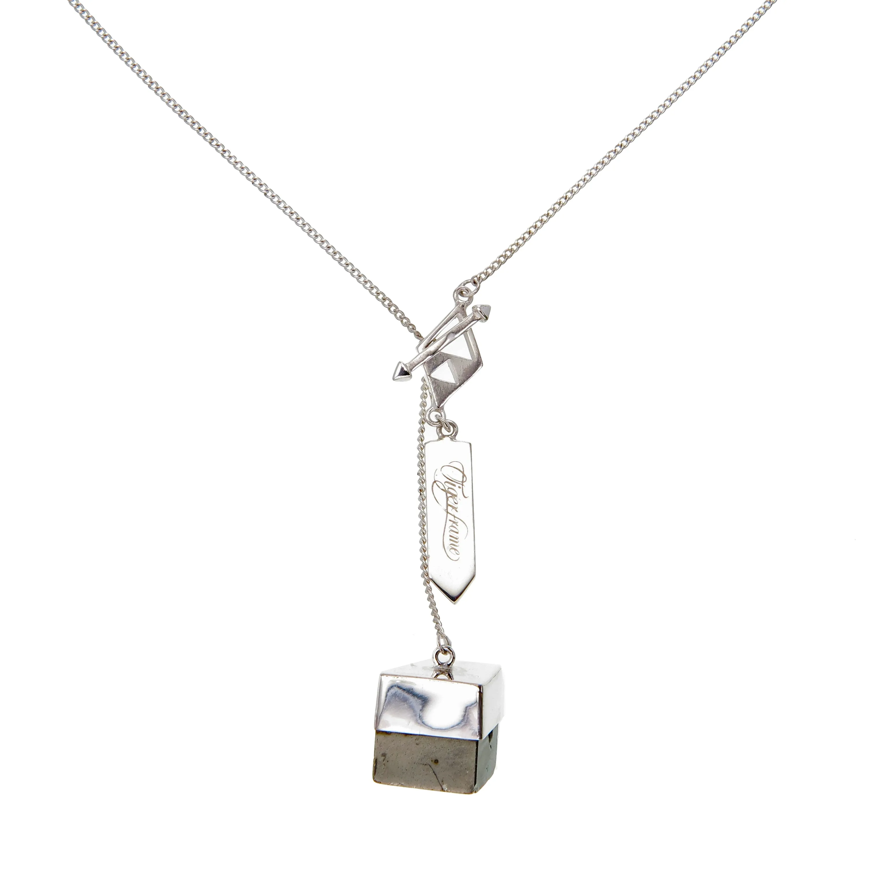 SMALL CRYSTAL NECKLACE - PYRITE CUBOID CRYSTAL - SILVER