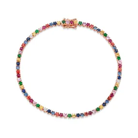 SMALL MULTI-COLORED FINE GEMSTONE AND DIAMOND HEPBURN BRACELET