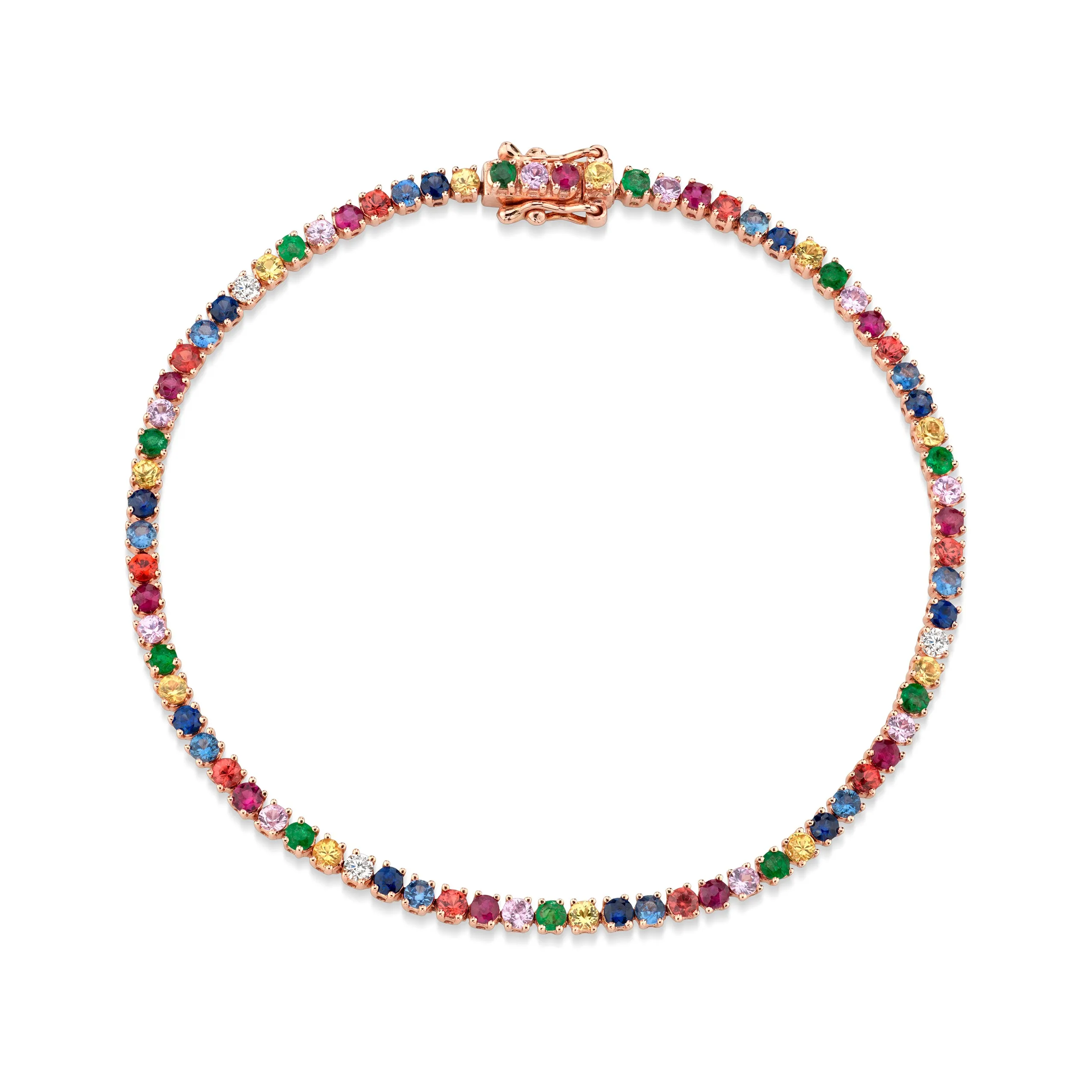 SMALL MULTI-COLORED FINE GEMSTONE AND DIAMOND HEPBURN BRACELET