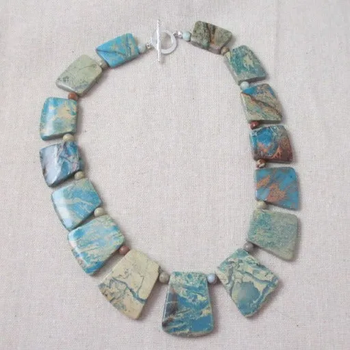 Smokey Aqua Snake Skin Jasper Statement Collar Necklace