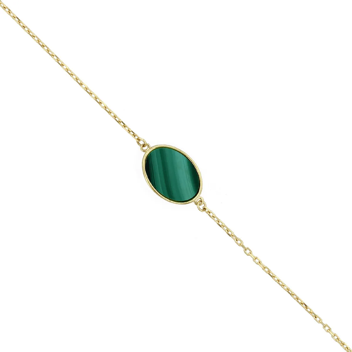 Soleil Collection Oval Malachite Bracelet 7"-7.5" |  9K Solid Yellow Gold