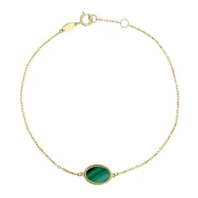 Soleil Collection Oval Malachite Bracelet 7"-7.5" |  9K Solid Yellow Gold