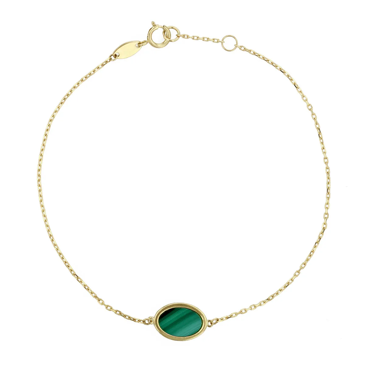 Soleil Collection Oval Malachite Bracelet 7"-7.5" |  9K Solid Yellow Gold