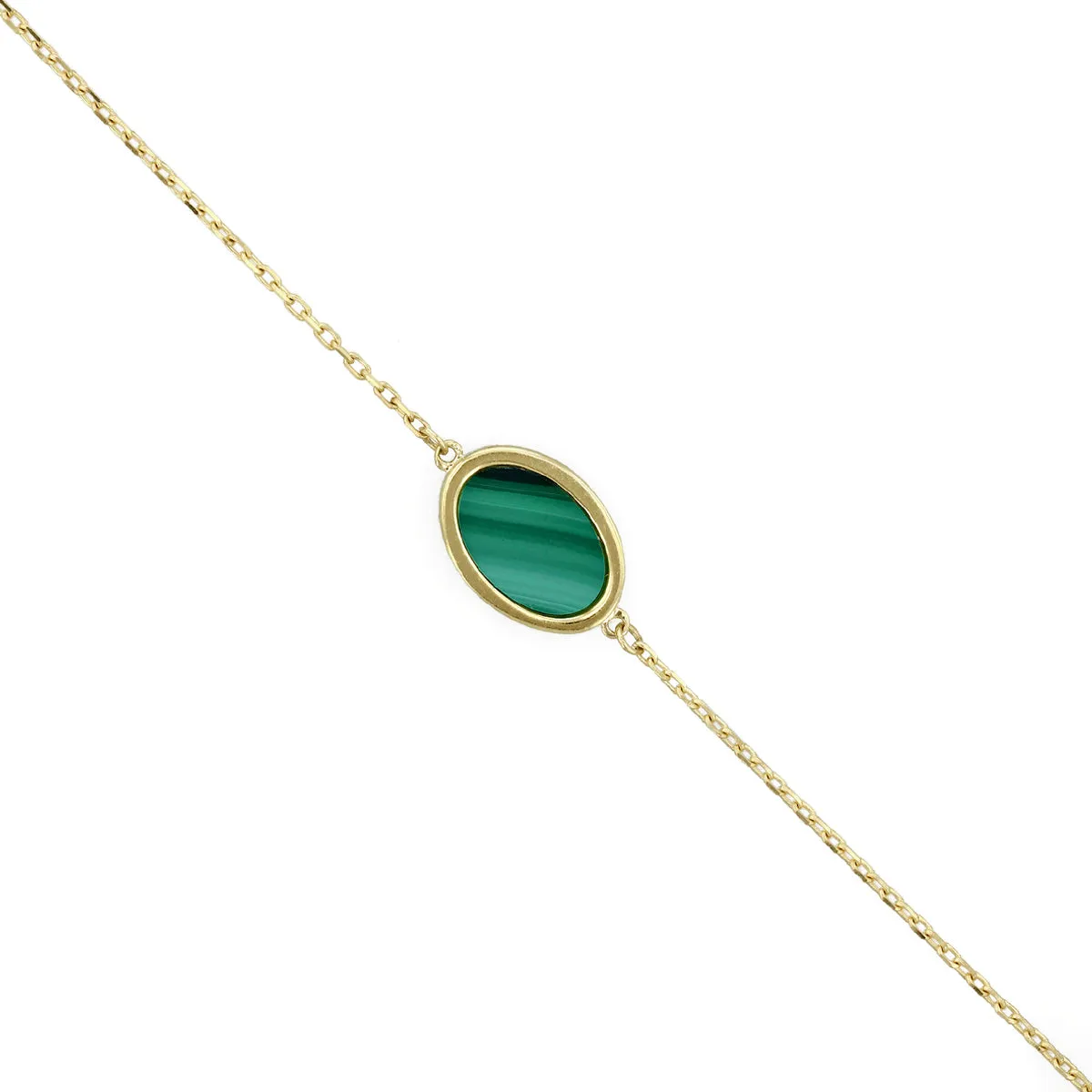 Soleil Collection Oval Malachite Bracelet 7"-7.5" |  9K Solid Yellow Gold