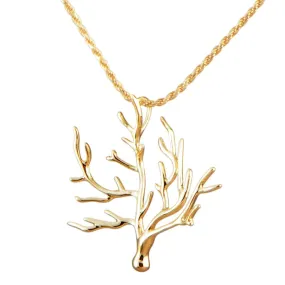 Solid Gold Coral Tree Pendant Necklace