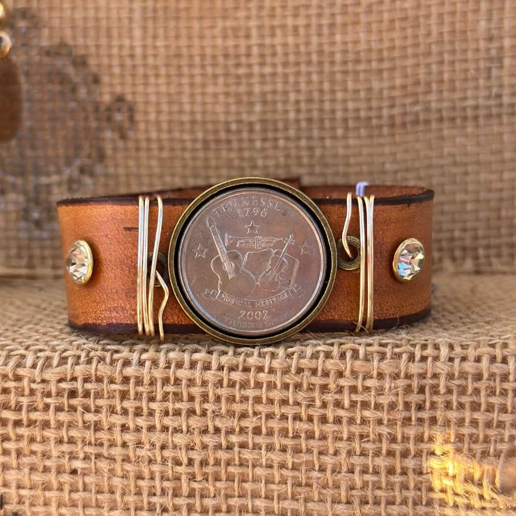 State Coin Leather Band Bracelet