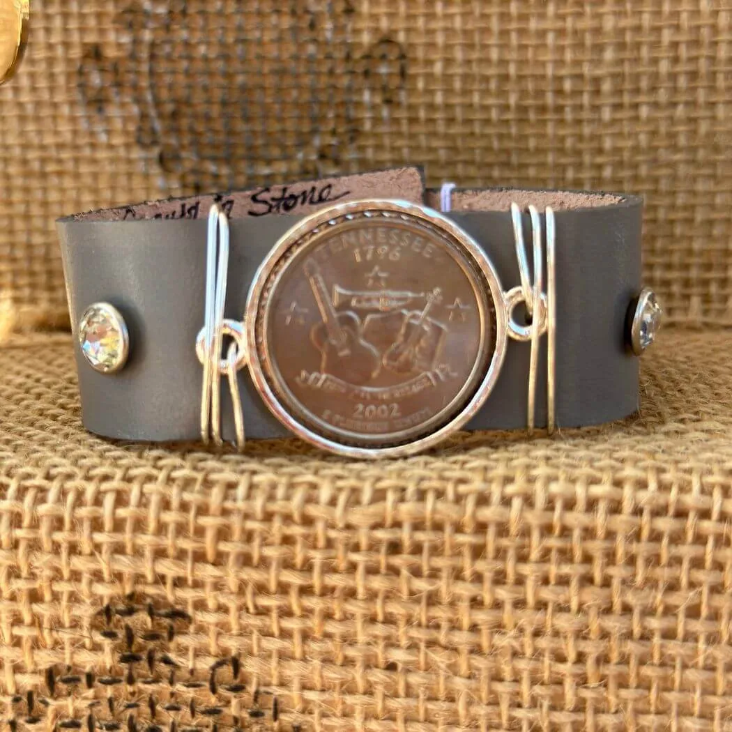 State Coin Leather Band Bracelet