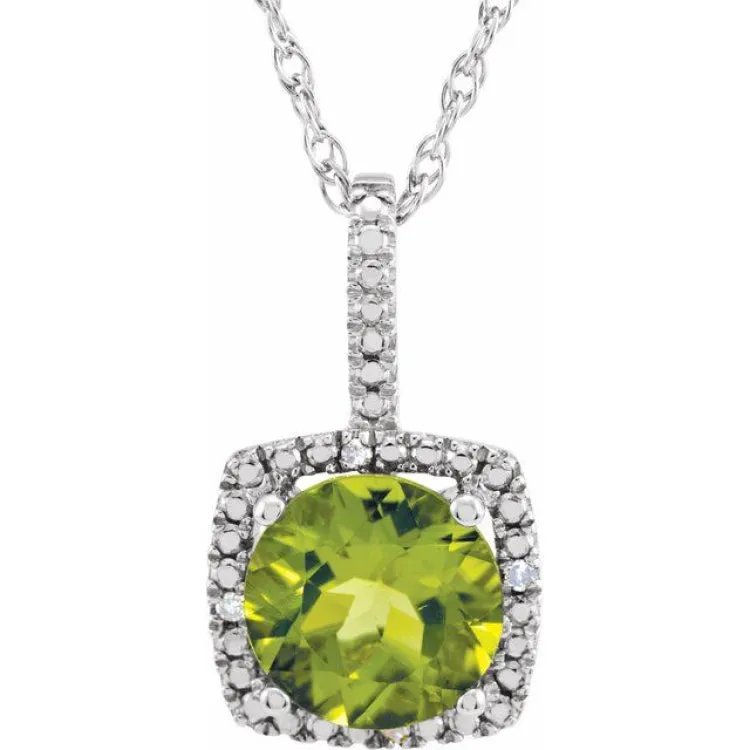 Sterling Silver 7 mm Natural Peridot & .015 CTW Natural Diamond 18" Necklace