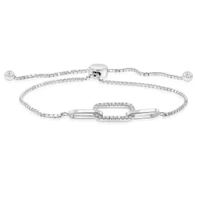 Sterling Silver Cubic Zirconia Link 19cm Adjustable Bracelet