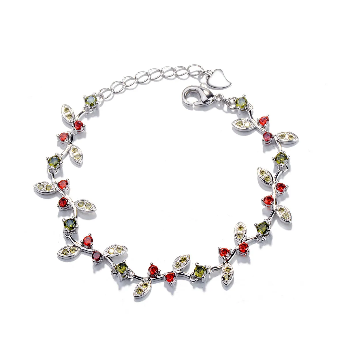 Sterling Silver Garnet and Peridot Rose Flower Bracelet