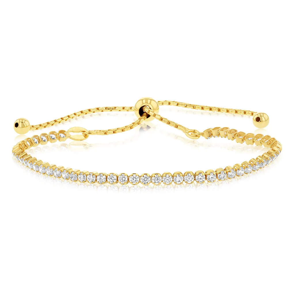 Sterling Silver Gold Plated Cubic Zirconia Adjustable Tennis Bracelet