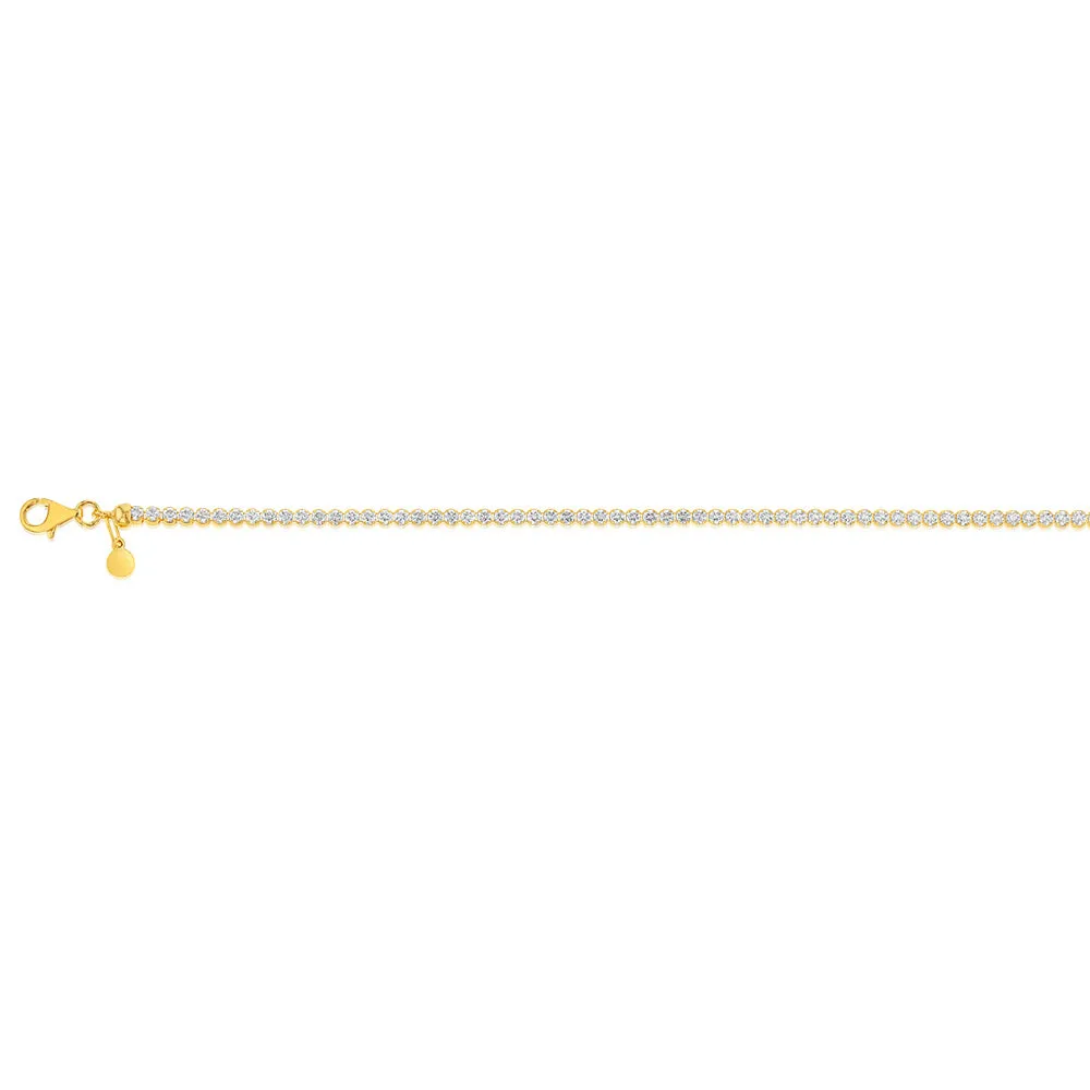 Sterling Silver Gold Plated Zirconia Tennis 19cm Bracelet