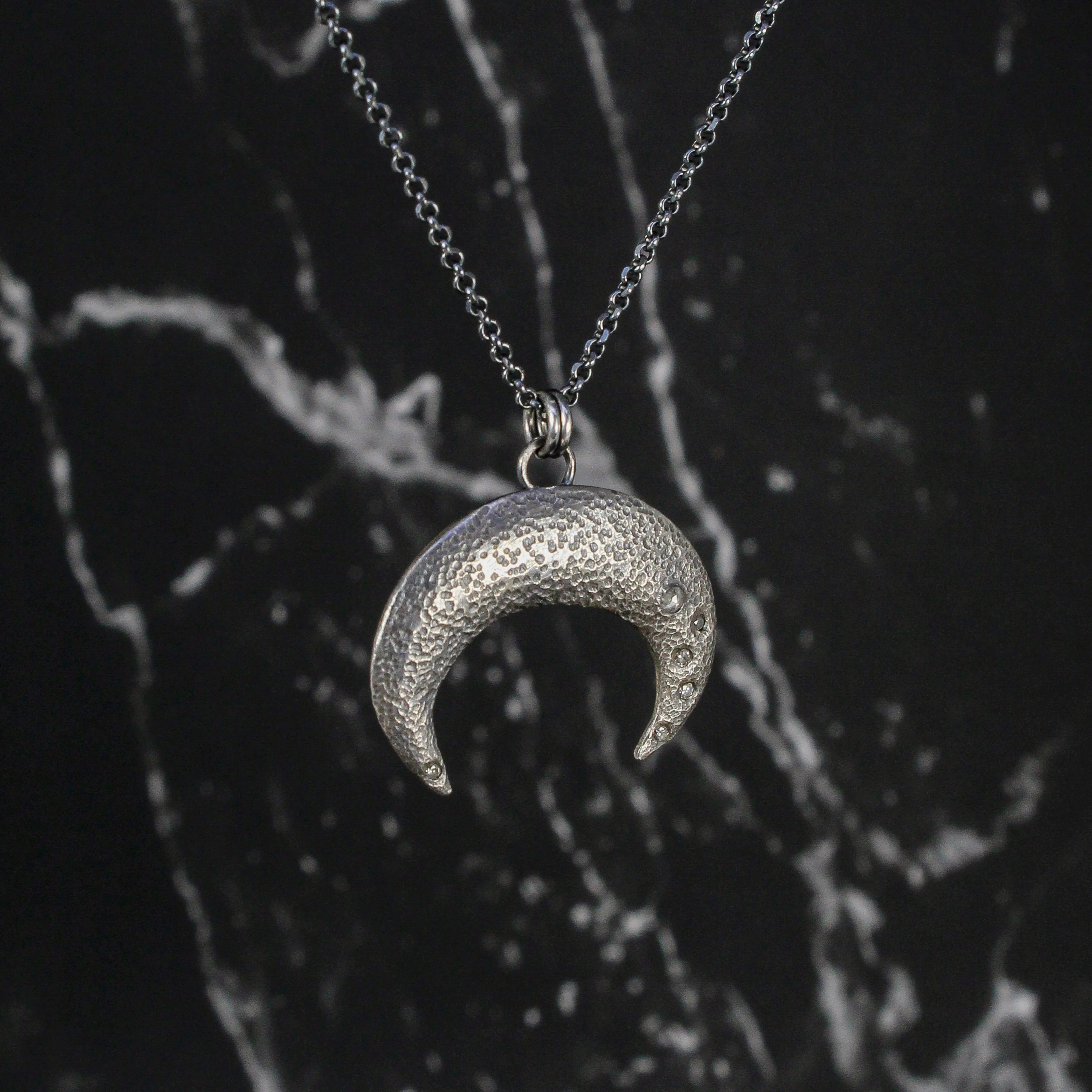 Sterling Silver Rosecut Diamond Crescent Moon Necklace by Sasha Walsh