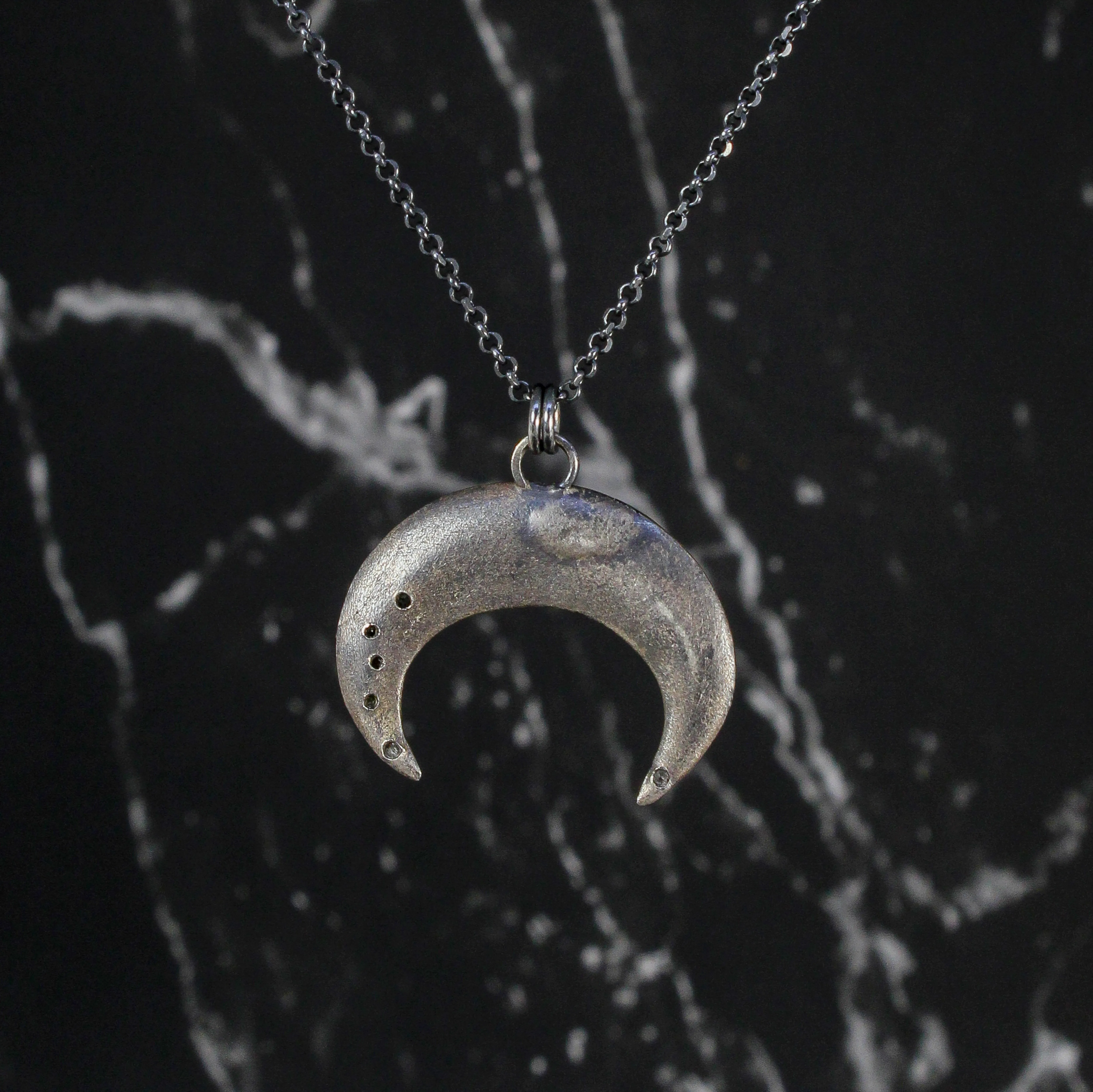 Sterling Silver Rosecut Diamond Crescent Moon Necklace by Sasha Walsh