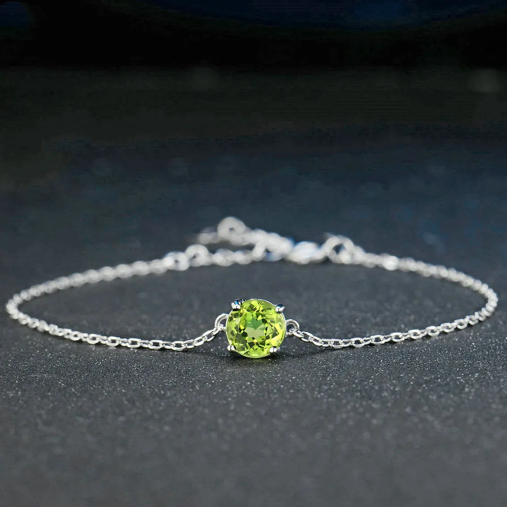 Sterling Silver Round Cut Peridot Bracelet for Women Charms Gifts for Mom