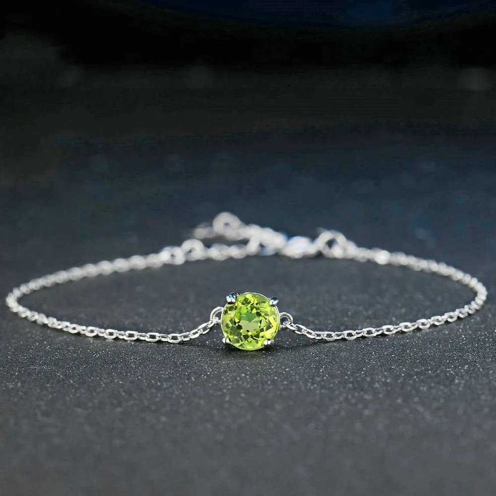 Sterling Silver Round Cut Peridot Bracelet for Women Charms Gifts for Mom