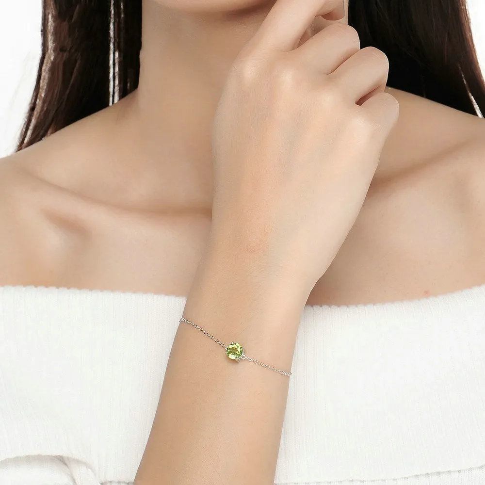 Sterling Silver Round Cut Peridot Bracelet for Women Charms Gifts for Mom