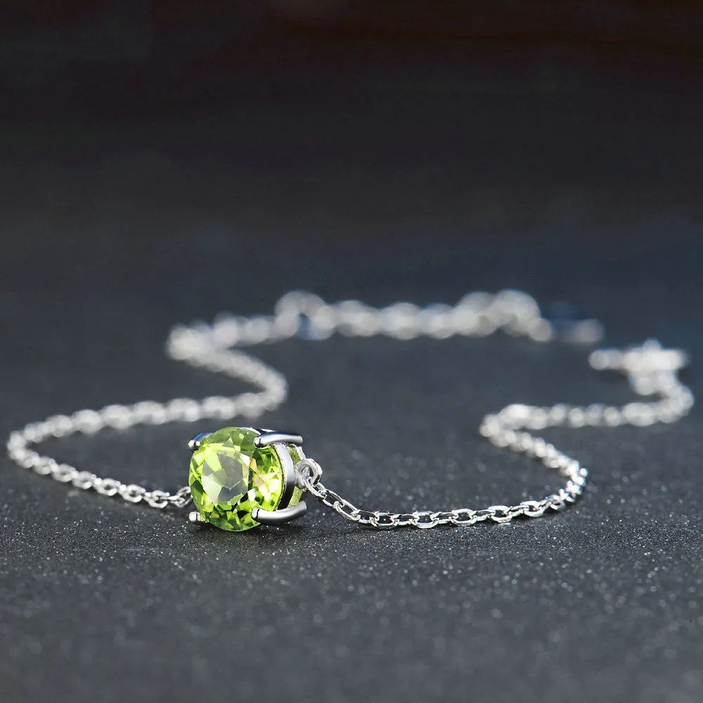 Sterling Silver Round Cut Peridot Bracelet for Women Charms Gifts for Mom