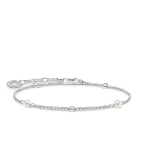 Sterling Silver Thomas Sabo Charm Club Pearl Bracelet 16-19cm