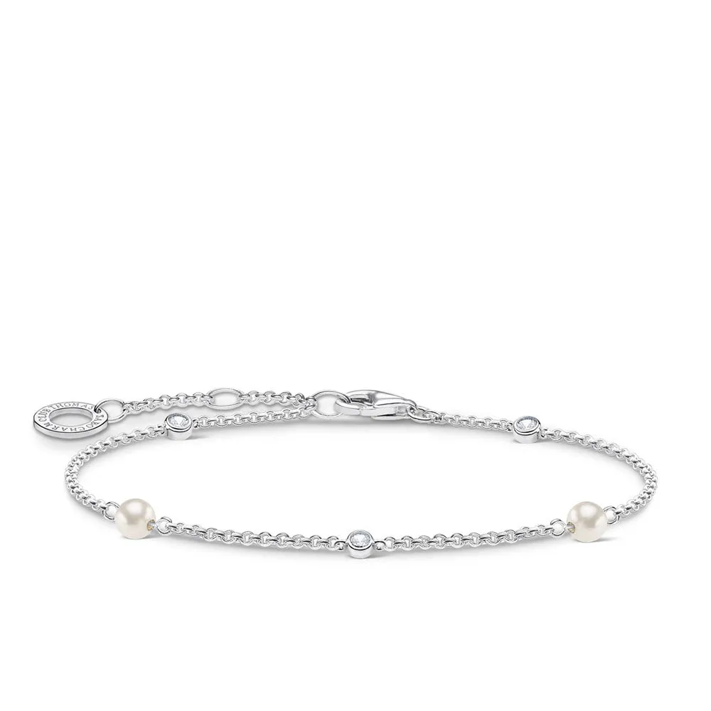 Sterling Silver Thomas Sabo Charm Club Pearl Bracelet 16-19cm