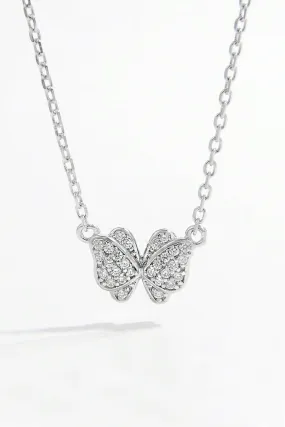 Sterling Silver Zircon Butterfly Pendant Necklace