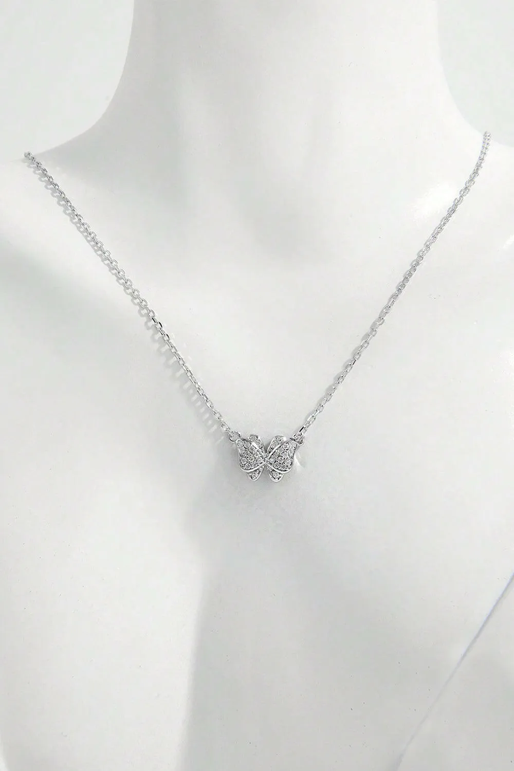 Sterling Silver Zircon Butterfly Pendant Necklace