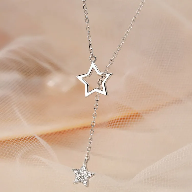 Sterling Silver Zircon Stars Necklace