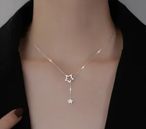 Sterling Silver Zircon Stars Necklace