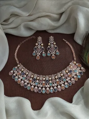 Stunning Rose Gold Diamonds Zircon Choker Set