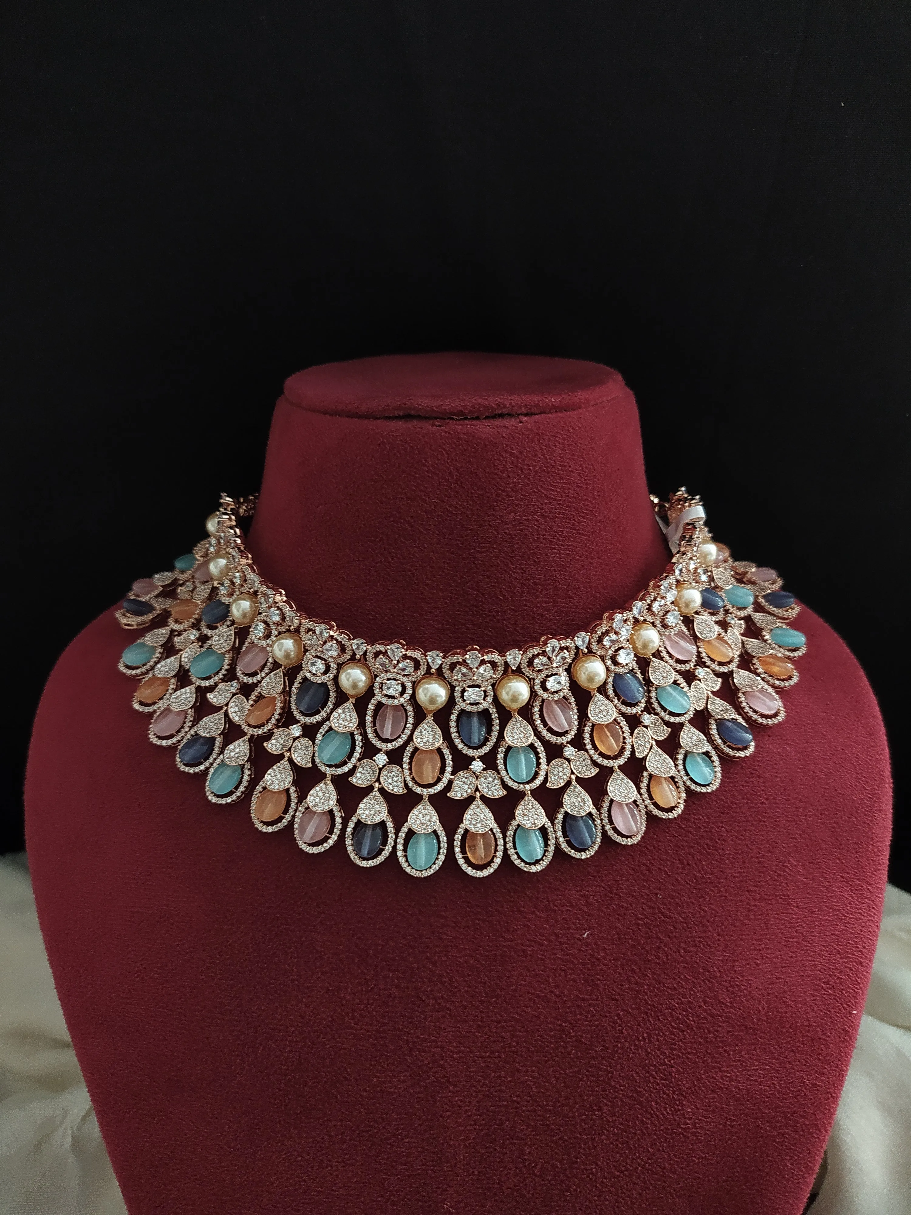 Stunning Rose Gold Diamonds Zircon Choker Set