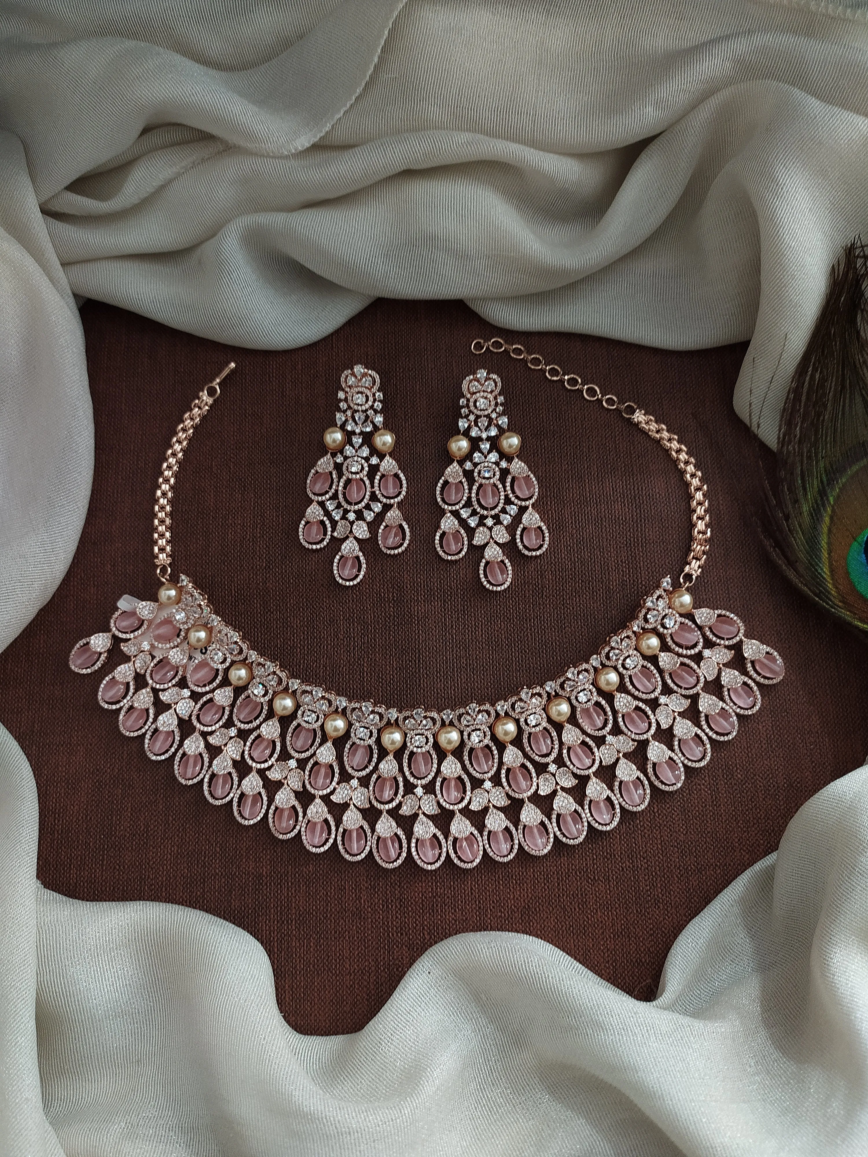 Stunning Rose Gold Diamonds Zircon Choker Set