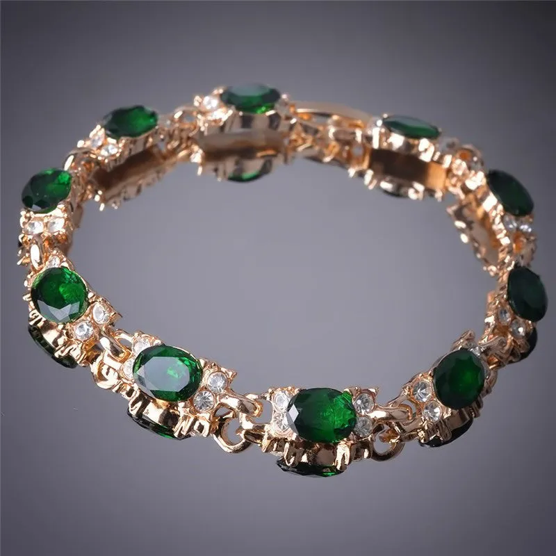 Stylish Women Beautiful Gift Party 14k Gold Filled Oval Cut Peridot Green Unique Chain Bracelets Bangles Jewelry